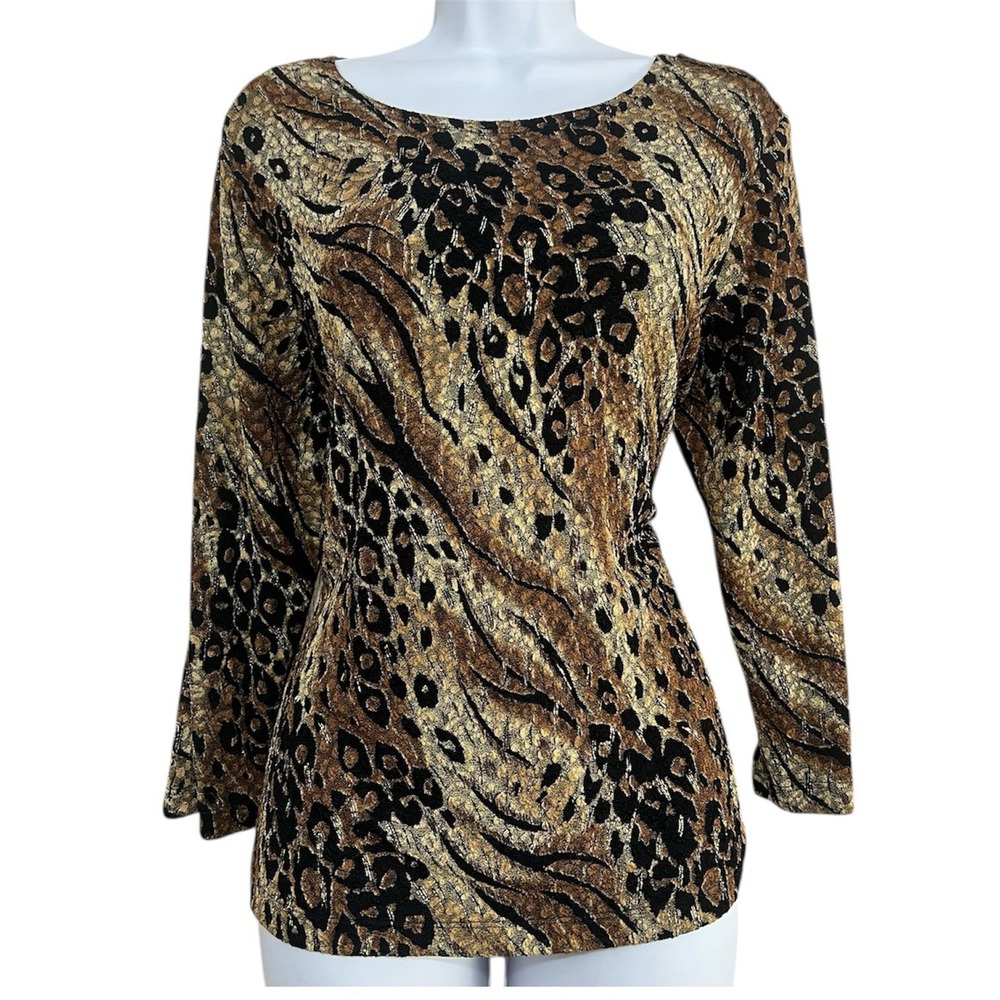 Vtg Y2K  Animal Print Top XL Textured Metallic Stretch Indie Glam Grunge Mob Wif